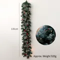 135cm pre-lit Christmas garland with white flocking, pine cones, and red berries - 135cm Mixed Snow Sprayed Style With LED