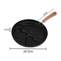 Three-hole non-stick maifan stone frying pan with heart shapes and wood handle - Thickened Smile Face Pan (Striped Handle)