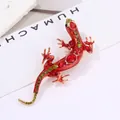 Lizard brooch in red enamel finish with vibrant green and red rhinestones - Red Enamel Lizard