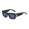 Chic black oversized cat-eye sunglasses with gold metal hinges on a white background - Bright Black / Gray
