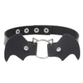 Punk bat wing choker made of eco-friendly PU leather with adjustable metal snaps - Black (Eco Leather)