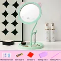 DIY mint green cat-eared makeup mirror kit with colorful rhinestones and tools - Green Cat Mirror + DIY Rhinestone Kit / Green