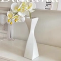 Modern white ceramic twisted geometric vase with artificial moth orchid flowers - White 99 Twisted Vase (30*8*8CM)