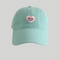 Mint green baseball cap with layered heart embroidery and soft cotton canvas texture - Mint Green
