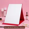 Extra large red portable folding desktop makeup mirror 25x18cm with waterproof cover - Waterproof PU Leather Style / XL 25x18cm / Red