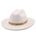 Cappello fedora in feltro bianco con fascia in scamosciato beige e borchie dorate - M (56-58cm) / 04 Bianco