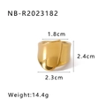 Detailed view of wide 18K gold plated chunky ring with dimensions 2.4cm x 2.3cm - US 8 / Asymmetric Folded Style (NB-R2023182)