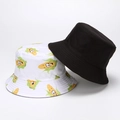 Reversible bucket hat set with cute corn embroidery in black and white styles - White Corn
