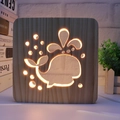 3D wooden night light with carved whale design and warm yellow LED illumination - Whale/15cm