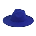 Detailed view of royal blue wool fedora hat with wide brim and classic top indentation - Adult 57-60cm / Sapphire Blue