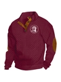 Heren gebreide trui in bordeaux met knoopsluiting en bruine elleboogstukken detail - S / Tops / Bourgondië (Vrijheidsdruk)