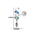 Silver titanium flat back earring with colorful zircon drop pendant for cartilage - 4-Tier Rectangular with Teardrop Pendant (T2513-7#) / Silver