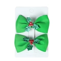 Coppia di fiocchi natalizi verdi con bacche rosse e agrifoglio su scheda bianca - Decorazione di Agrifoglio di Natale / Verde Natale