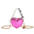 Mini heart-shaped pink snakeskin crossbody bag with pearl handle and golden chain strap - Pink