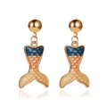 Golden mermaid tail stud earrings with blue and orange gradient enamel scales - Gradient Enamel Fish Tail Earrings (Fish Tail 0838)