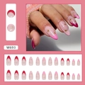 Unghie finte sfumate rosa con glitter a stella dorati e punte French rosa acceso - Stile Francese Punta Lunga Stella (W693)