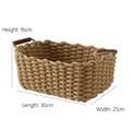 Grande cesto portaoggetti intrecciato beige con manici in pelle, 30x21x16cm, 0,79kg - Grande / Marrone