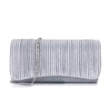 Detail of silver pleated evening clutch bag with sparkling texture and metal chain strap - Silver