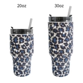 20oz and 30oz rhinestone insulated tumblers with blue and black leopard glitter pattern - Blue Leopard Cow