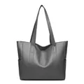 Bolso tote amplio de cuero sintético gris oscuro con bolsillos laterales útiles - Gris