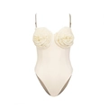 Chic cream white one-piece swimsuit featuring a 3D floral accent and thin shoulder straps - S / White Spaghetti Strap One-Piece