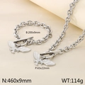 Conjunto de collar y pulsera de acero inoxidable plateado con colgante de águila y cierre OT - Pulsera - Estilo Águila (KS194079-Z) / Color Acero