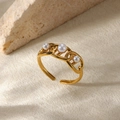 Anello regolabile placcato oro 18K con design a catena e tre perle raffinate - Stile Catena Perla Dorato (G11207249)