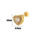 Macro shot of gold heart stud earring with white zircons showing 0.8cm by 0.75cm dimensions - 6# Gold