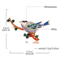 Colorful enamel bird brooch with green rhinestones on branch, size 5.7cm x 3.6cm - Painted Bird On Branch (DW0368)