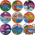 5D diamond painting coaster set of 9 with sea and landscape motifs and metal holder - Beautiful Scenery (SBD002)