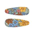 Barrettes BB pour filles en tissu vert avec de petits motifs floraux colorés - Pince Goutte en Tissu (Lot de 2) / Vert Clair-Fleurs Multicolores