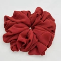 Elastic red chiffon hair scrunchie accessory with textured pleats on a white background - Red (5-1)