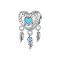 925 sterling silver heart dreamcatcher charm with turquoise stone and hanging feathers - Heart Dreamcatcher Charm (SCC2567)