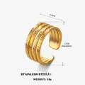 Anillo abierto ajustable de 4 capas en acero inoxidable chapado en oro 18K martillado - 4 Capas de Líneas Martilladas (Dorado) / Dorado
