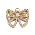 Exquisite 18K gold butterfly bow pendant with micro-pave zircons and central pearl accent - Gold Full Zircon Pearl Bow Charm