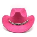 Dettaglio cappello da cowboy in pelle scamosciata rosa con fascia etnica di perline - Rosa Rosso Pelle Scamosciata