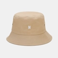 Khaki cotton bucket hat with white N embroidery and side metal eyelets for sun protection - M (56-58cm) / Khaki