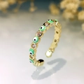 Adjustable golden evil eye ring with green enamel and clear cubic zirconia stones - Gold-Green