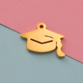 Detail of a golden mirror stainless steel graduation cap pendant on a colorful background - 16*20mm / Gold - With Slash Style