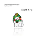 Cute white cat wearing Christmas tree hat enamel pin made of eco-friendly alloy - Christmas Tree Cat