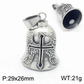 Silver stainless steel bell necklace with gothic cross and wing patterns, size 29x26mm - Cross Wings Style (KP130935-MZOZ)