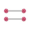 Detailed macro view of pink zircon barbell piercing with silver stainless steel rod - Pink Ball Style (1996 Pink)