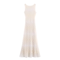 Elegante abito lungo in maglia senza maniche con motivo di paillettes beige a onde - XS / Champagne