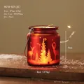 Lanterne de Noël en verre rouge dépoli avec motif renne et lumière LED 8x9cm - Style renne givré rouge (HG18-825)