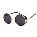 Lunettes steampunk avec monture en métal doré, verres noirs et protections latérales - Monture Dorée Verres Gris
