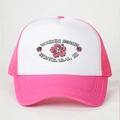 Casquette trucker rose et blanc motif Waikiki Beach avec fleur d'hibiscus et filet - Rouge Rose