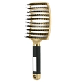 Golden curved vented hairbrush with boar bristles and non-slip rubber handle for styling - With Boar Bristle / Black Handle Gold (with Boar Bristle)