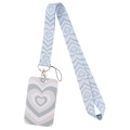 Light blue and white heart pattern polyester lanyard with plastic ID card holder set - Light Blue White Heart