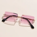 Frameless square sunglasses with gradient pink lenses and golden metal frame - Gold Frame Gradient Purple
