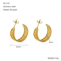 18K vergoldete Edelstahl C-Ohrringe mit hohler Weizenähren-Struktur für Damen - 18K Gold / Gold